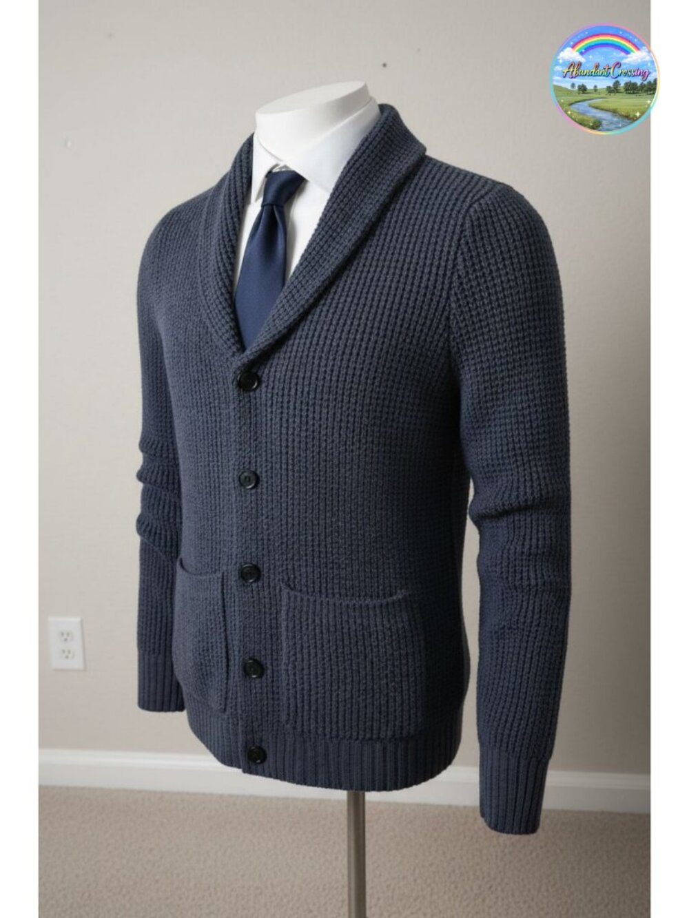 Mens Shawl Collar Cardigan Merino Wool Blend Cable Knit Button Front